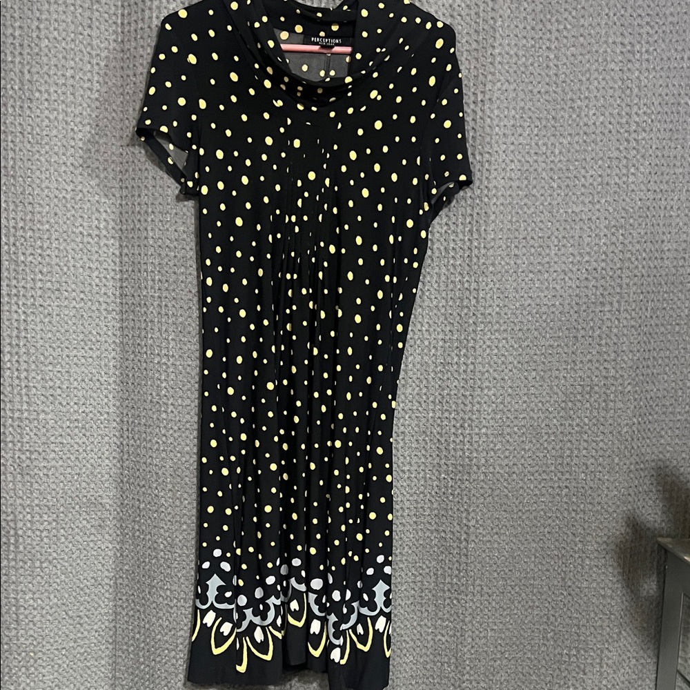 Stylish Black Midi Dress with Yellow and Gray Accents